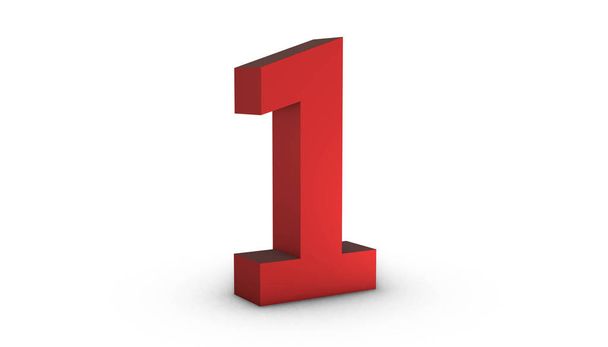 Number 1 One Red Sign 3D Rendering Isolated on White Background - Photo, Image