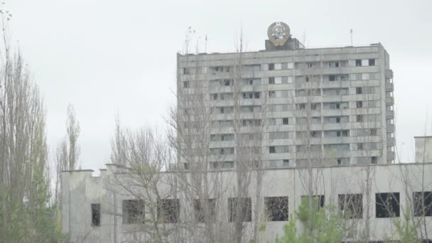 Chernobyl Exclusion Zone. Pripyat. City landscape of an abandoned city - Felvétel, videó