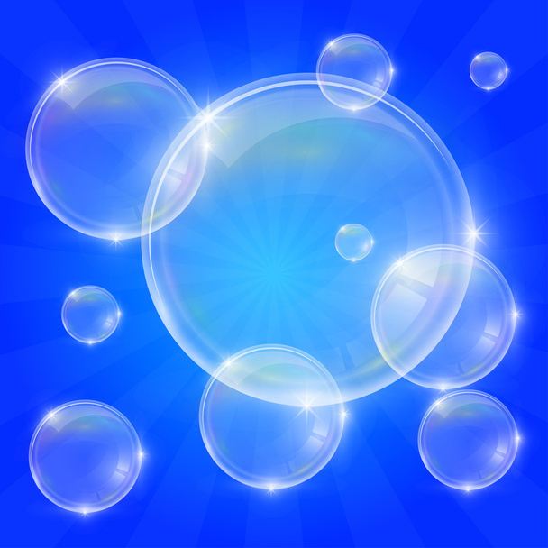 Soap bubbles on a blue background - Vektör, Görsel