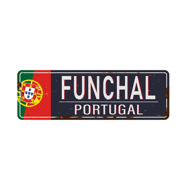 Флаг Португалии Фуншал Мадейра с иконкой металлического знака, вектор
 - Вектор,изображение