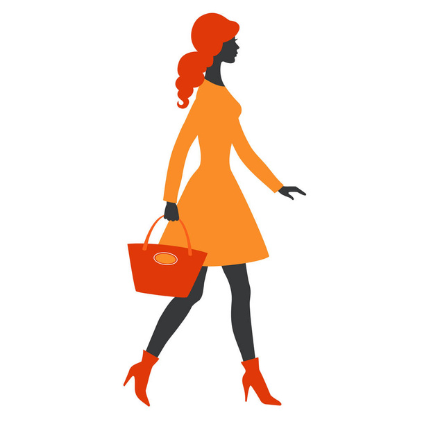 Silhouette of young women with bag, vector illustration for desi - Vector, Image