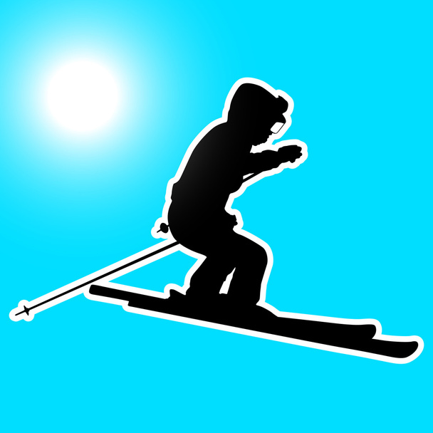 Le skieur de montagne descend la pente à toute vitesse. Silhouette sport vectorielle. - Vecteur, image