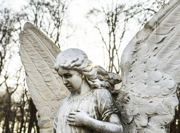Старая мраморная скульптура ангела на кладбище - Фото, изображение
