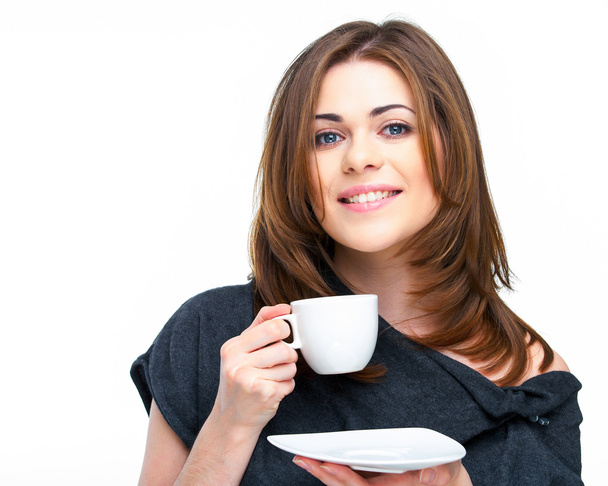 woman with coffee cup isolated - Photo, Image