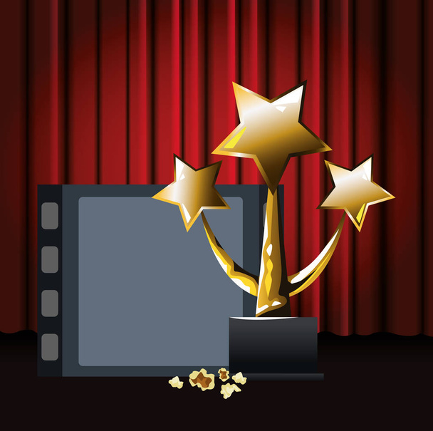 carrete de película con trofeo de estrellas, diseño colorido
 - Vector, imagen