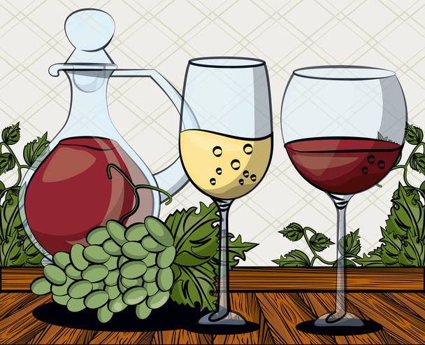 bebida copo de vinho com frutas de uvas
 - Vetor, Imagem
