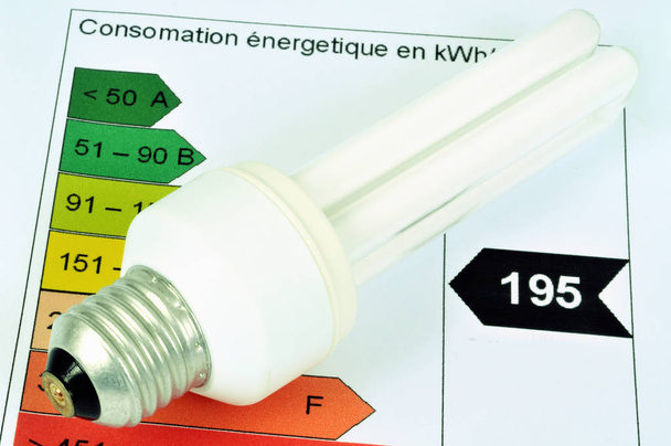 Żarówka energooszczędna na wykresie zużycia energii  - Zdjęcie, obraz