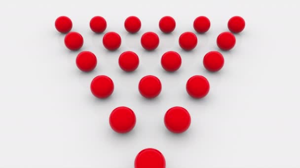 Composición generada por ordenador de quince bolas rojas alineadas con un triángulo sobre una superficie plana. 3d renderizado fondo isométrico
 - Metraje, vídeo