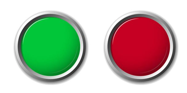Zöld és piros kerek gombok fehér háttérrel. Vektorkép. - Vektor, kép