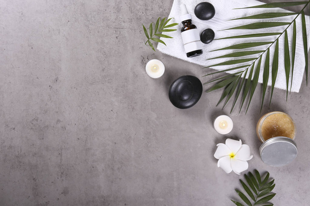 Spa and stone therapy procedure items in flat lay composition. - Foto, Imagem