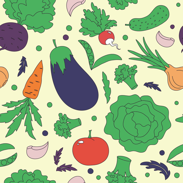 seamless pattern of hand-drawn vegetables, color vector illustra - Vector, Imagen