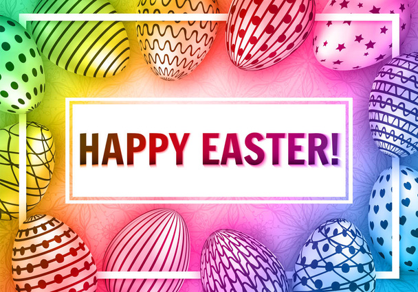 Frohe Ostern Glückwunschkarte mit Eiern. Vektorillustration - Vektor, Bild