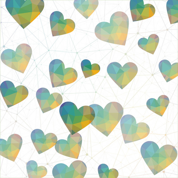 Heart background Polygonal hearts in spectral colors Amazing digital design Trendy vector - Vector, Image