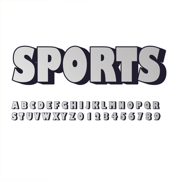 3d srebrny czcionka alfabetu i liczb, słowo sportowe na białym tle - Wektor, obraz
