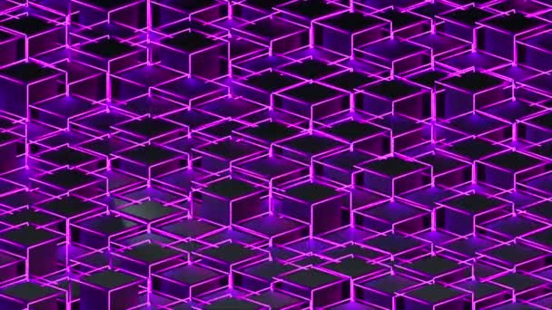 3d fondo de representación de cubos de neón isométricos ubicados en diferentes niveles. Diseño abstracto generado por ordenador
. - Metraje, vídeo