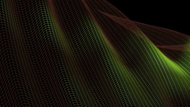 Uma grade colorida ondulada está se movendo em um fundo preto - 3D renderização clipe de vídeo HD
 - Filmagem, Vídeo