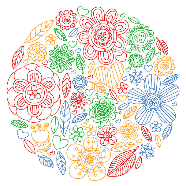 Flowers March 8. Doodle pattern. Vector icons for women. - Вектор, зображення