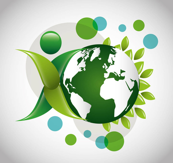 eco friendly poster with earth planet and leafs plant - Vektor, Bild