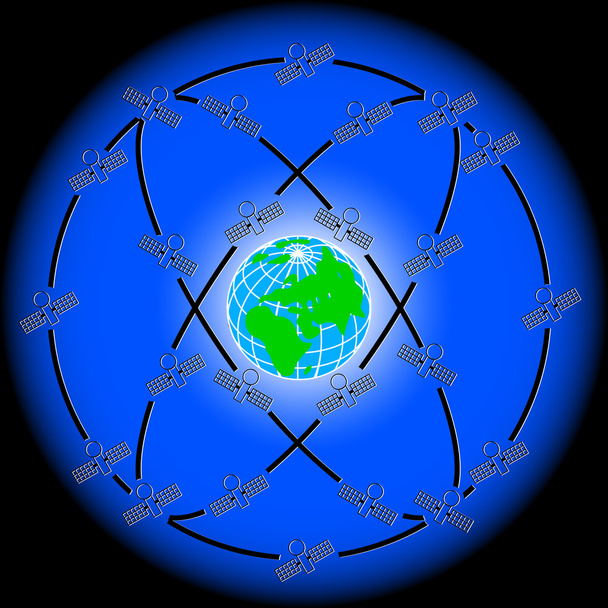 космические спутники на эксцентричных орбитах вокруг Земли
. - Вектор,изображение