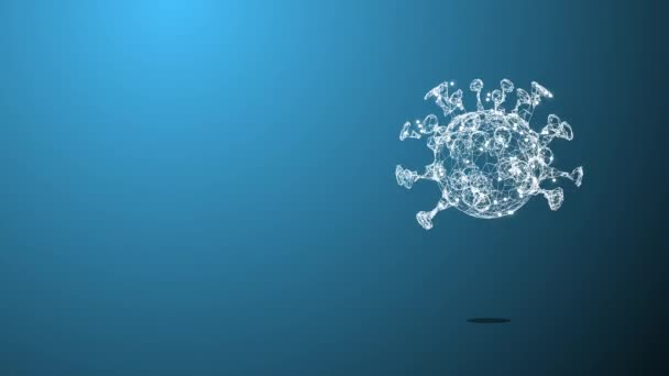 Mavi arkaplan üzerinde yüzen ve metin veya ürün için kopyalanan alan yarısaydam geometrik yapıya sahip virüs veya hücrenin animasyonu. - Video, Çekim