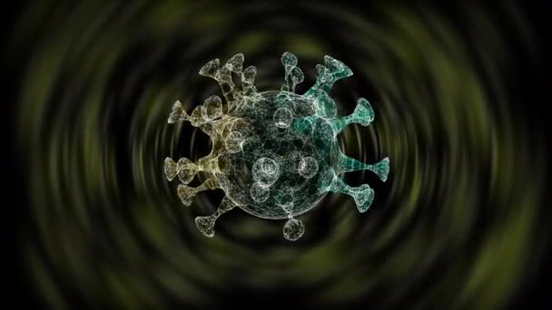 Obracająca się komórka wirusa 3d renderowana w kanale alfa na tle żółtych fal. - Materiał filmowy, wideo
