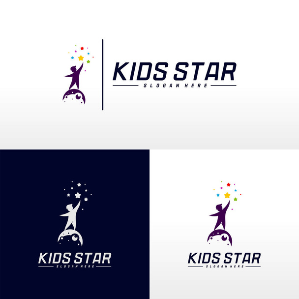 Reaching Stars Logo Design Template. Dream star logo. Kids Star Concept, Colorful, Creative Symbol - Vetor, Imagem