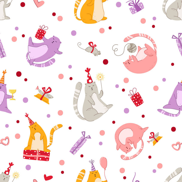 cats birthday party pattern - vector - Vecteur, image