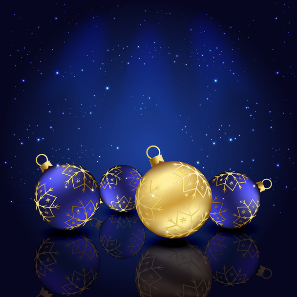 Blue background with Christmas baubles - Vektori, kuva
