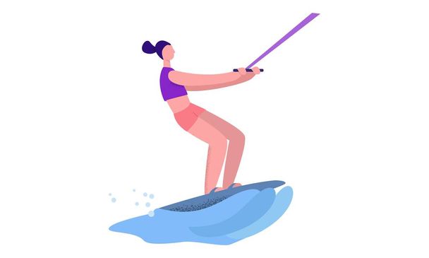 Ενεργό θηλυκό εξάσκηση extreme sport wakeboarding διάνυσμα επίπεδη απεικόνιση - Διάνυσμα, εικόνα