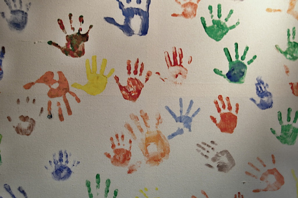 Colourful Hands on the Wall - Fotoğraf, Görsel