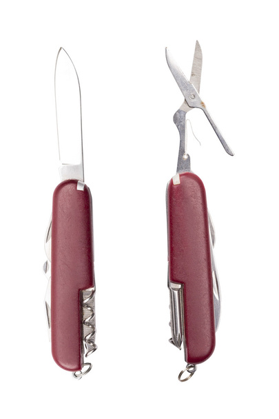 WHI izole farklı araçlarla iki kullanım kırmızı cep bıçakları - Fotoğraf, Görsel