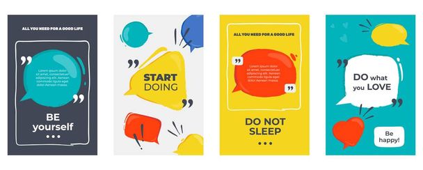Quote frames. Colored posters with frames and motivation text, dialog and opinion speech bubbles. Vector citation banners - Vector, Image