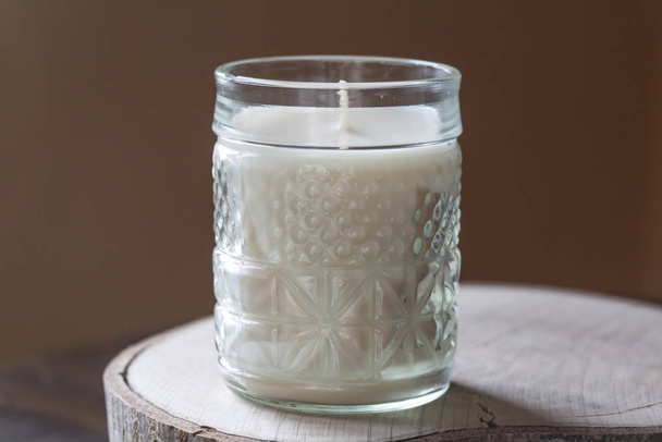 Natural soy wax decorative candle in vintage glass - Fotoğraf, Görsel