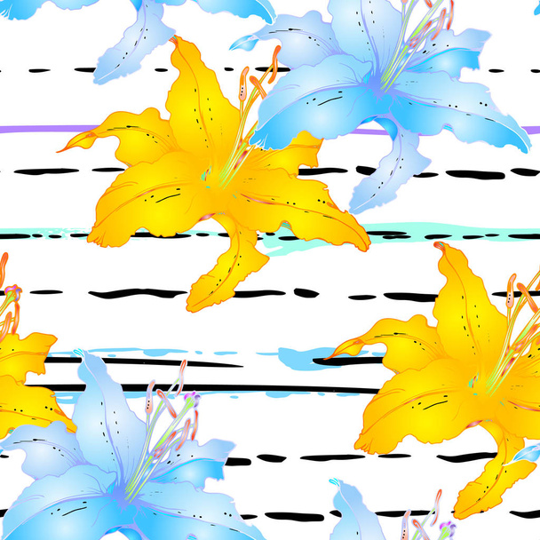 Trends Floral Seamless Pattern. Stripes Line Style - ベクター画像