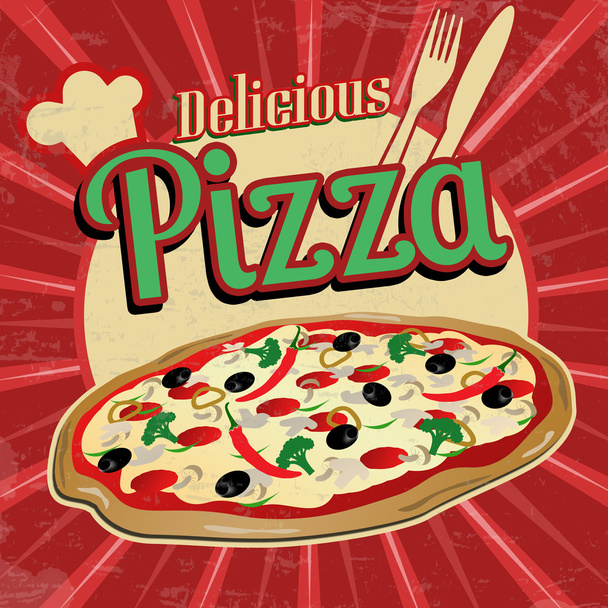 Вкусный винтажный плакат пиццы
 - Вектор,изображение