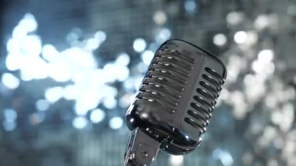 Concert vintage microphone on nightclub stage, object for occupation lifestyle - Materiał filmowy, wideo