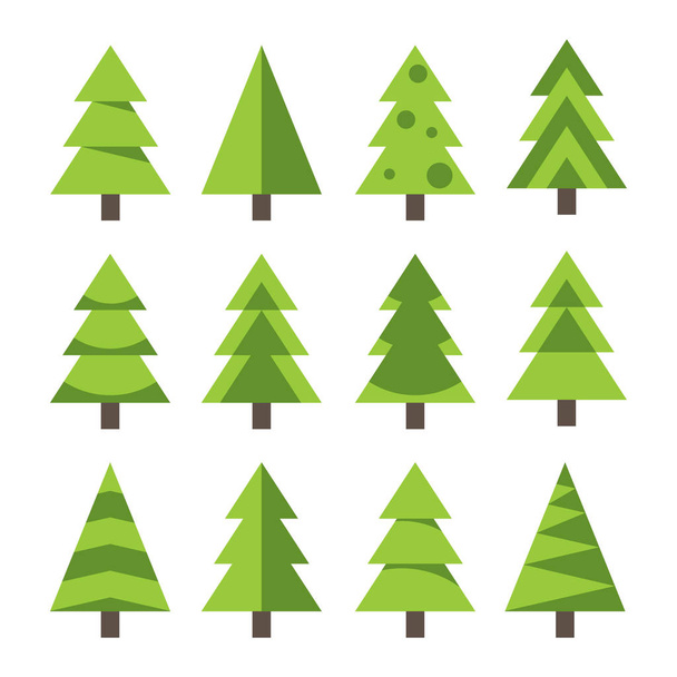 Set of Christmas Fir Trees isolated on White - Vector, Image