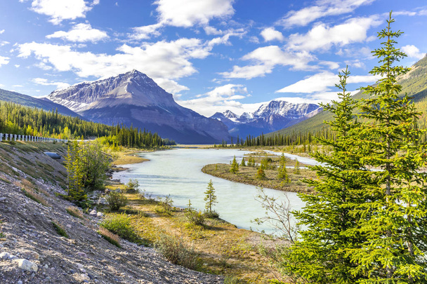 scenic view of Athabasca river at Canadian Rockies  - Fotoğraf, Görsel
