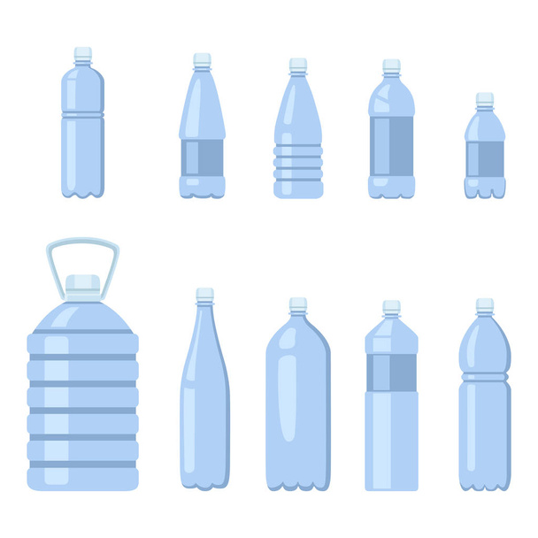 Ensemble vectoriel d'icônes de bouteille en plastique plat de couleur. Symboles de paquet d'eau
 - Vecteur, image