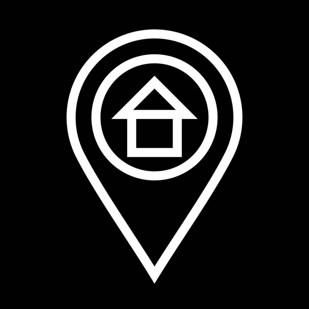 Fekete ház lakónegyed Térkép elhelyezkedés ikon fehér alapon használni egy webes alkalmazás interfész. Használható az utazási és idegenforgalmi ágazatban is.. - Vektor, kép
