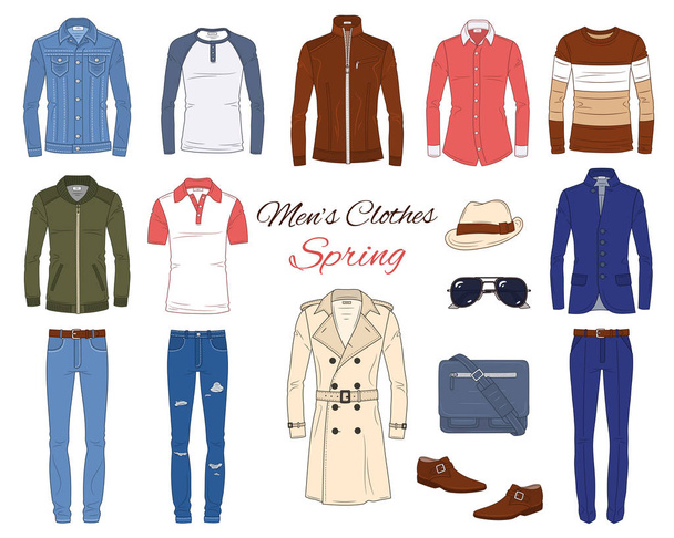 Mens Fashion set, clothes and accessories, vector illustration - Vector, Image