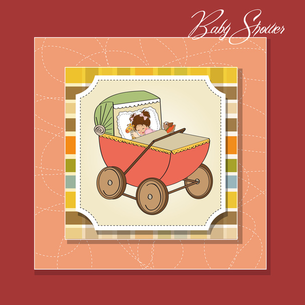 cartão de chuveiro de menina com carrinho retro
 - Foto, Imagem