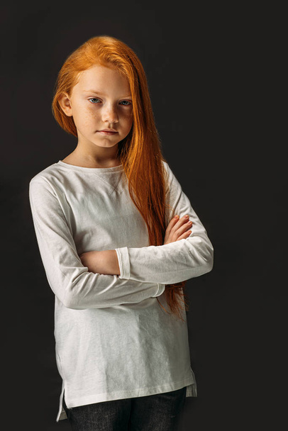 sweet little girl with natural red hair isolated - Valokuva, kuva