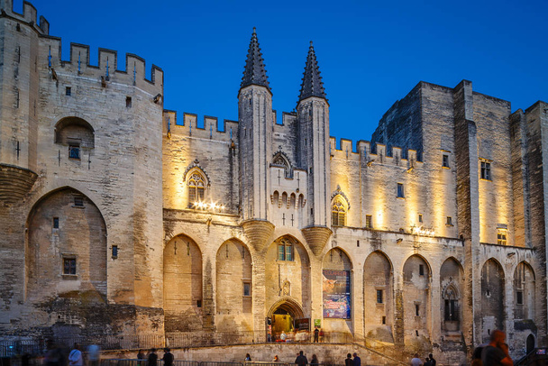 Avignon Papstpalast in der Nacht.  - Foto, Bild