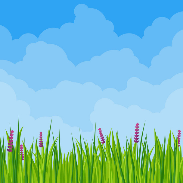Paysage nuageux des prairies printanières
 - Vecteur, image