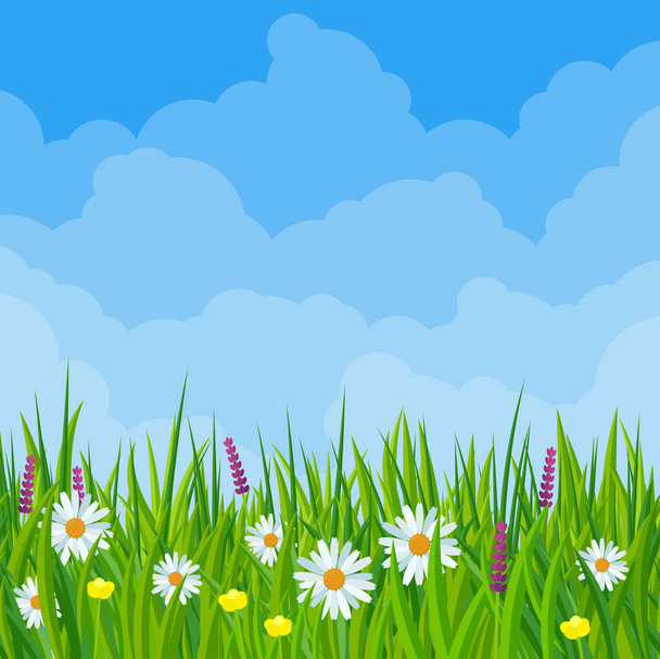 Primavera prato paesaggio nuvoloso
 - Vettoriali, immagini