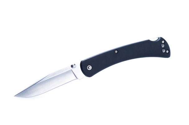 Μαχαίρι με μαύρη λαβή σε λευκό φόντο. Απομόνωση μαχαιριού. - Φωτογραφία, εικόνα