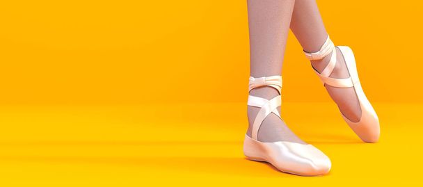 3D Ballerina legs in light classic pointe shoes. - Foto, Imagem