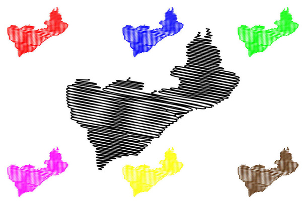 Cova Lima Δήμος (Δήμοι του Ανατολικού Τιμόρ, Λαϊκή Δημοκρατία του Τιμόρ-Λέστε, νησί) χάρτη διανυσματική απεικόνιση, scribble σκίτσο Covalima χάρτη - Διάνυσμα, εικόνα