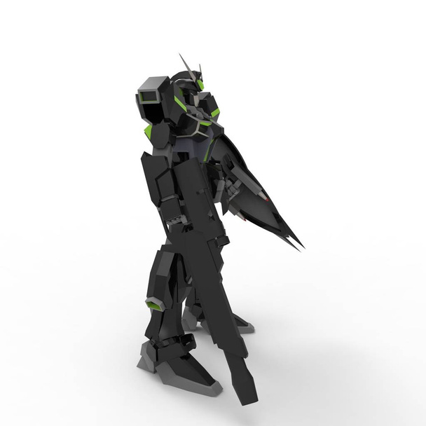 Sci-fi soldado mech em pé sobre um fundo branco. Robô futurista militar com um metal de cor verde e cinza. Mecha controlada por um piloto. Robô de armadura de metal riscado. Batalha de Mech. Renderização 3D
 - Foto, Imagem